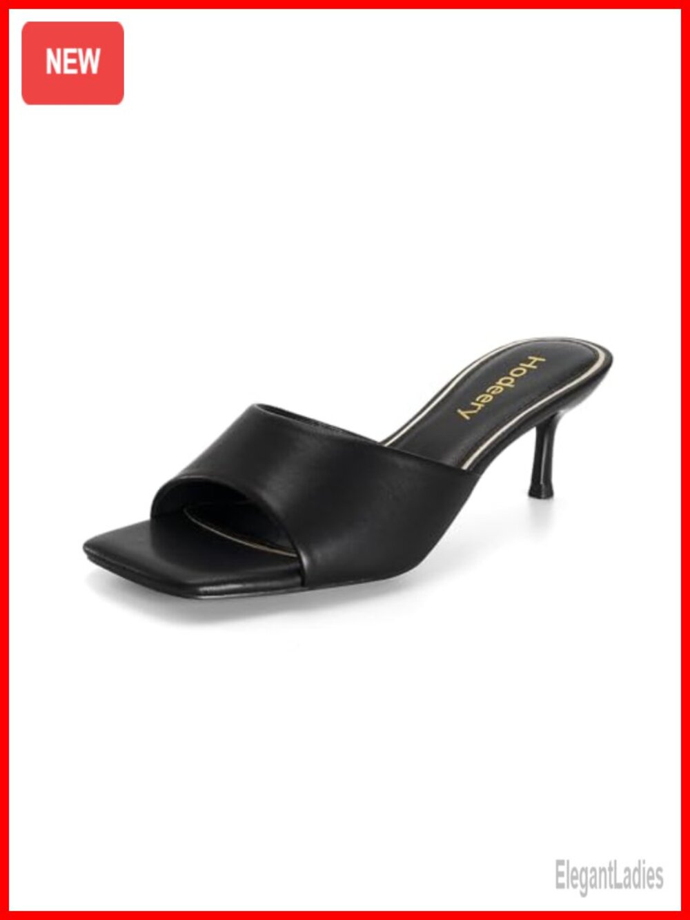 Kitten Heels Women Faux Leather Slip On Square Open Toe Low Heel Dress Sandals